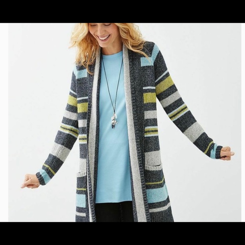 J Jill open front stripped cardigan size XS